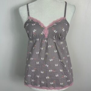 Victorias Secret Y2K Lace Trim Babydoll Tank Top Womens Grey Pink Size‎ Medium